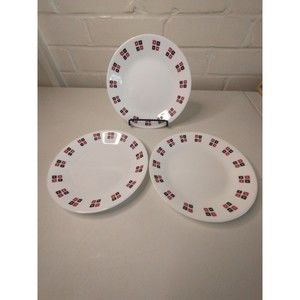 Corelle Uptown Bread Dessert Salad Plates Red Black Square Border 6.75” Set of 3